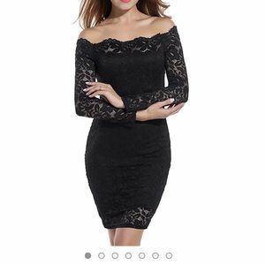 Black Off the Shoulder Lace Cocktail Dress